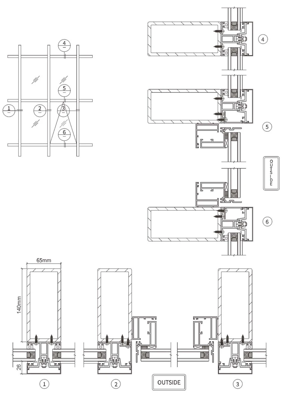 140×65 Steel-Structure Glass Curtain Wall · Construction & sections