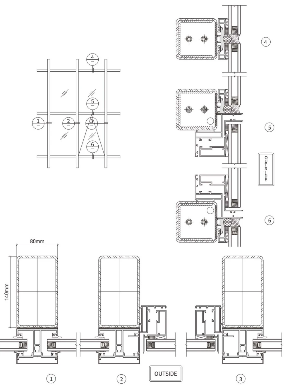 140×80 Steel-Structure Glass Curtain Wall · Construction & sections