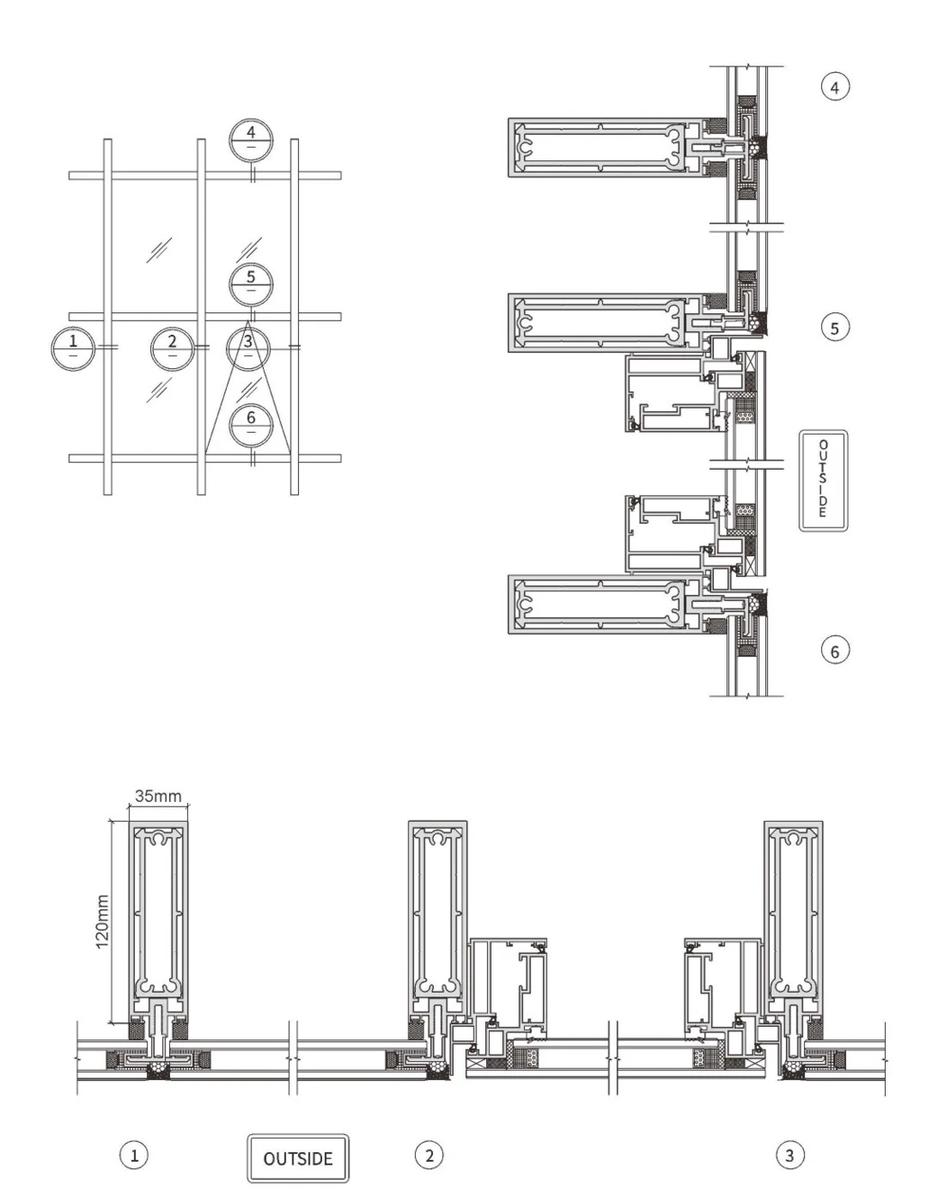 35 Slimline Concealed-Frame Curtain Wall · Construction & sections