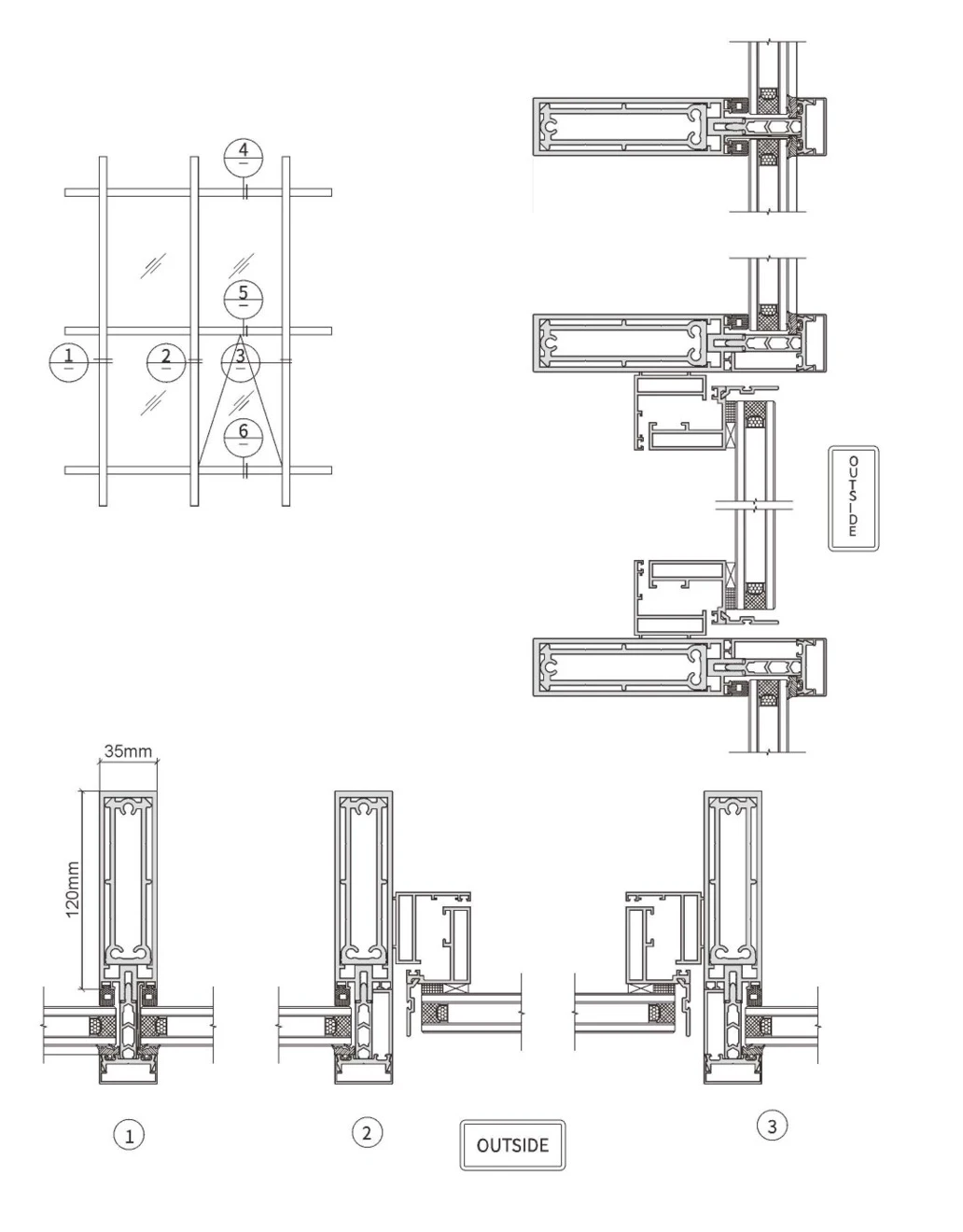 35 Slimline Thermal-Break Exposed-Frame Curtain Wall · Construction & sections