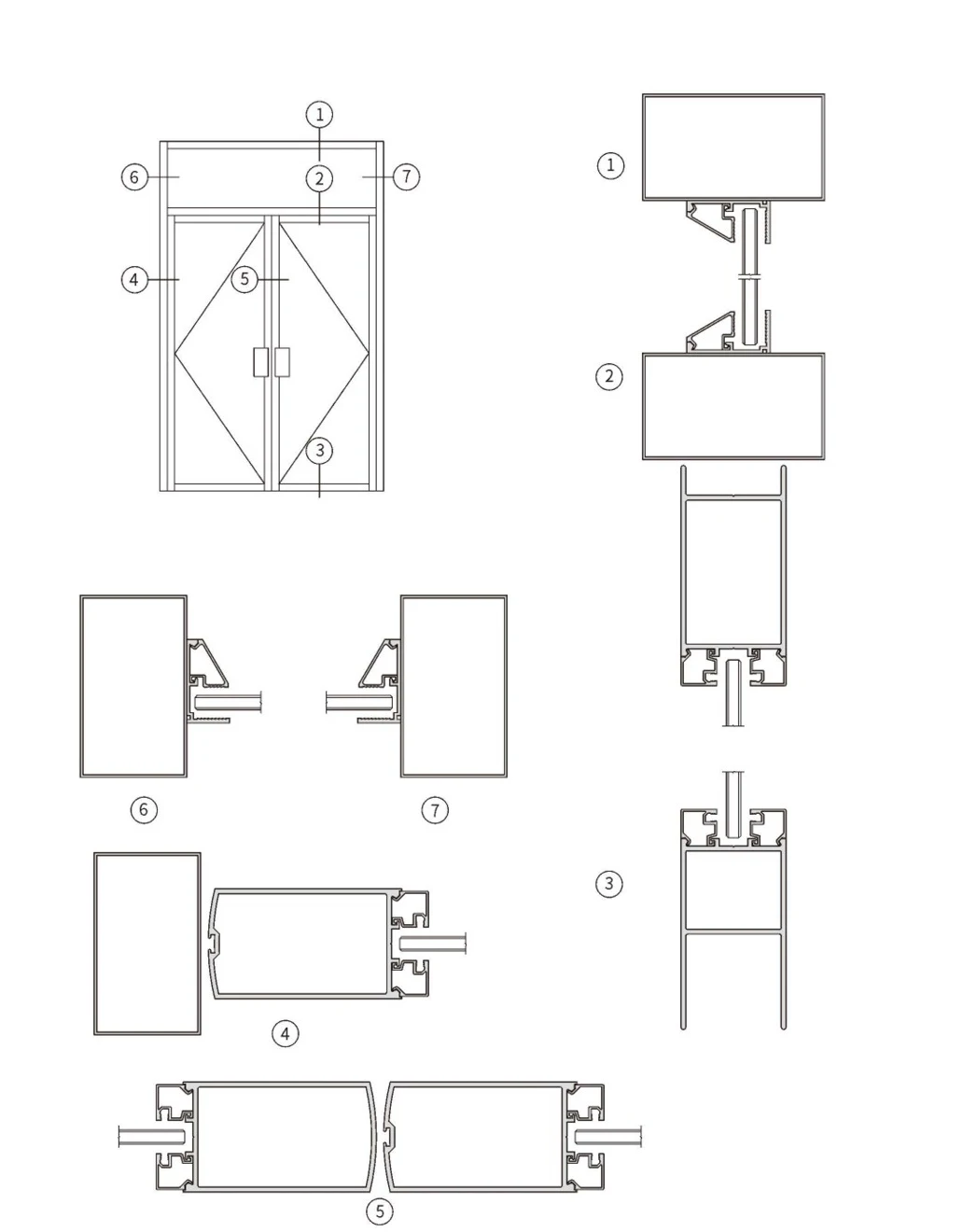 46 Floor-Spring Door Series · Construction & sections
