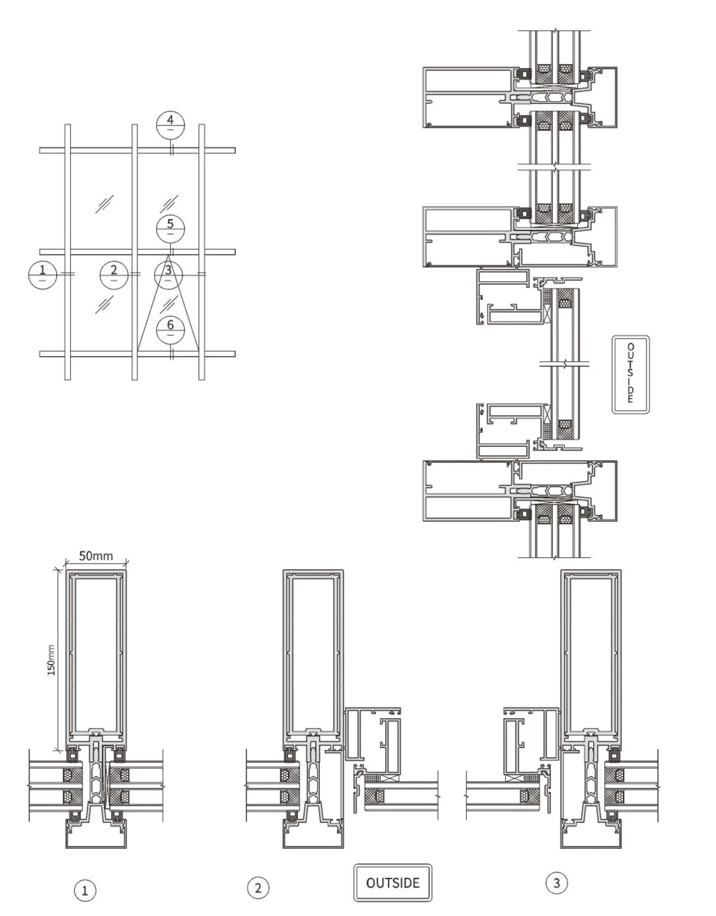 50 Thermal-Break Exposed-Frame Curtain Wall · Construction & sections