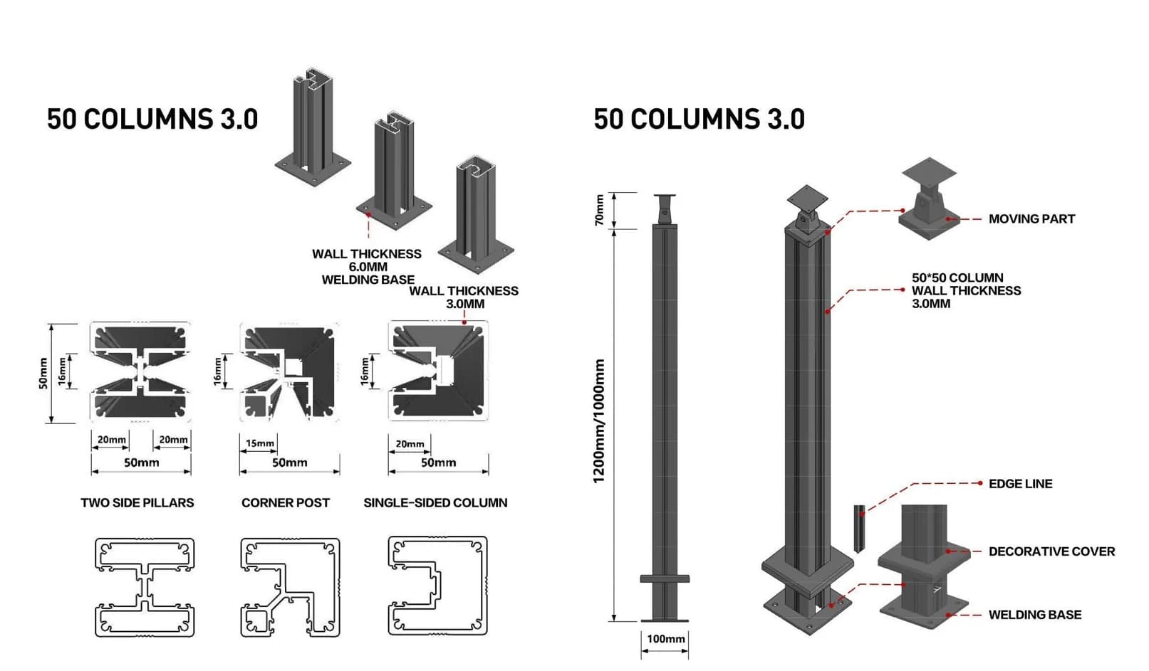 50 Post Glass Railing · Profile combination