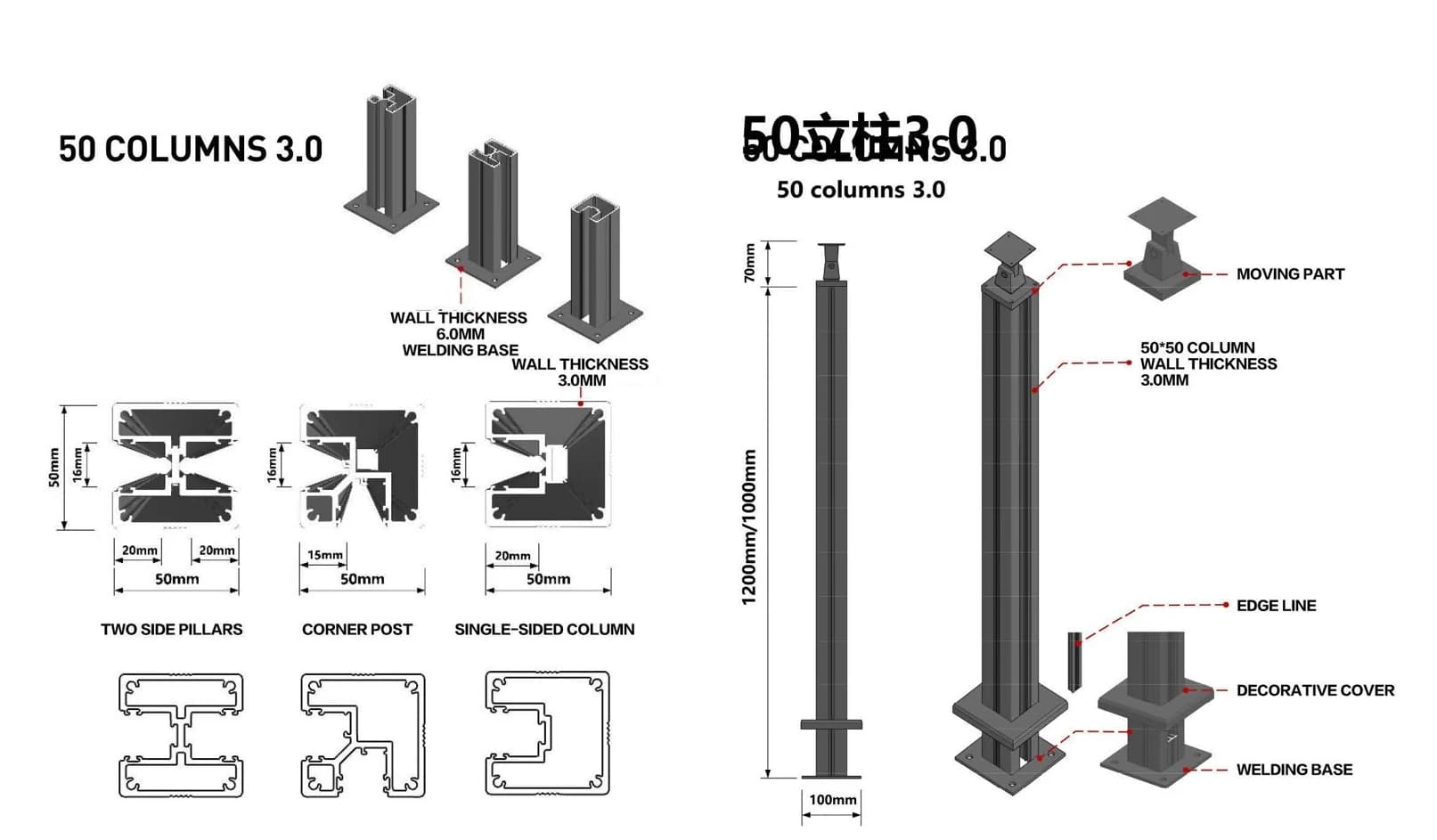 50 Post Balcony Railing · Profile combination
